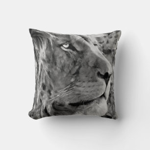 Modern black and white oil painting of king lion, cushion