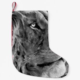 Modern black and white oil painting of king lion,  small christmas stocking