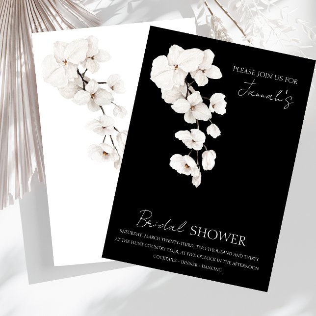Modern Black and White Orchids Bridal Shower Invitation (Modern Black and White Orchids Flowers Bridal Shower Wedding Invitation)