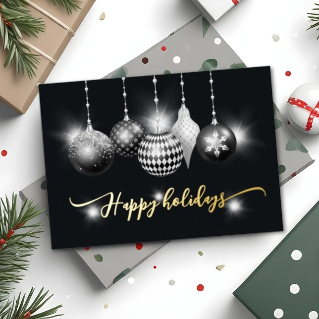 Modern Black and White Ornaments Xmas Business Foil Holiday Card (Modern Black and White Ornaments Xmas Business Foil Holiday Card)