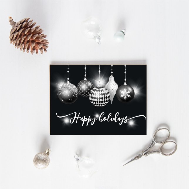 Modern Black and White Ornaments Xmas Business Holiday Card (Creator Uploaded)