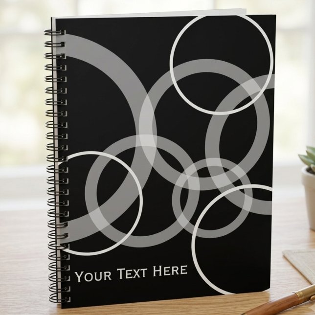 Modern Black and White Overlapping Circles Notebook (A modern black and white circle pattern spiral notebook for students or office workers to use daily.)