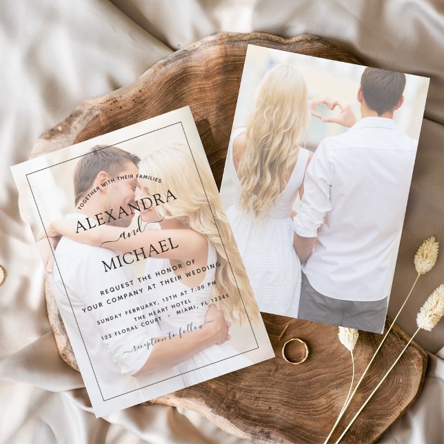 Modern Black and White Overlay Photo Wedding Invitation (Creator Uploaded)