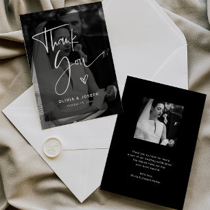 Modern Black and White Overlay Photo Wedding Thank You Card