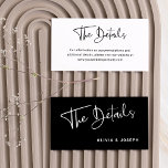 Modern Black and White Overlay | Wedding Details Enclosure Card<br><div class="desc">These black and white, modern wedding guest detail information cards feature a trendy and elegant style, with casual handwritten script and classic text. You can use these cards for driving directions, reception or transportation information, hotel or accommodations information, and any other wedding details you need your guests to know. The...</div>