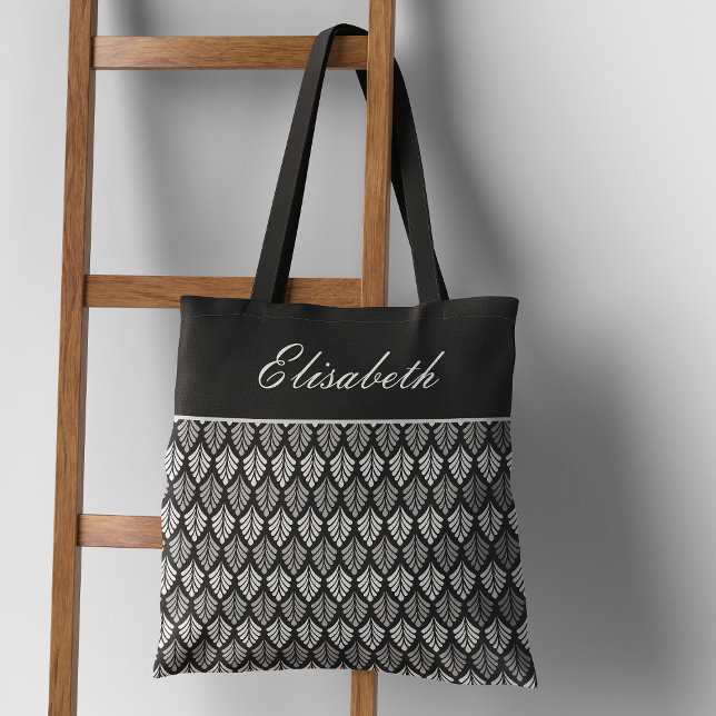 Modern Black and White Pattern Name Tote Bag (Creator Uploaded)