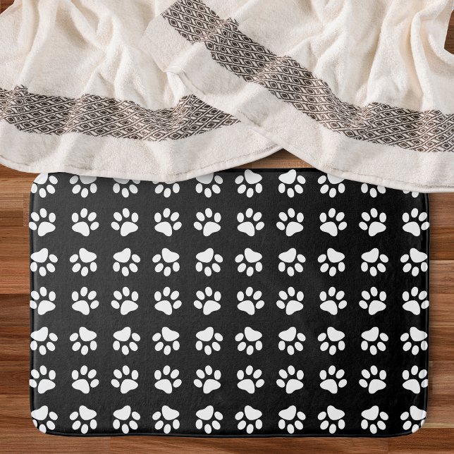 Modern Black and White Paw Print Pattern Bath Mat (Creator Uploaded)
