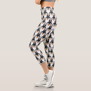 Modern Black and White Penguin Pattern Capri Leggings