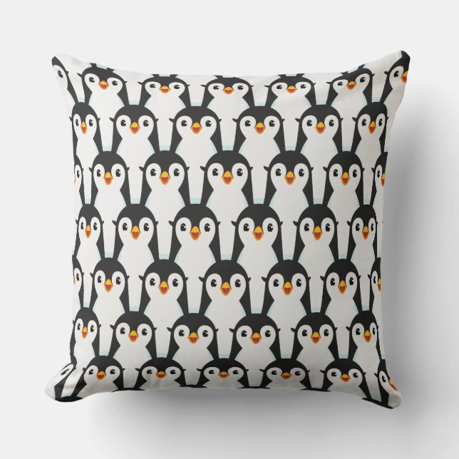 Modern Black and White Penguin Pattern Cushion (Front)