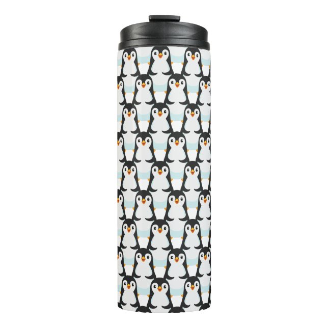 Modern Black and White Penguin Pattern Thermal Tumbler (Front)