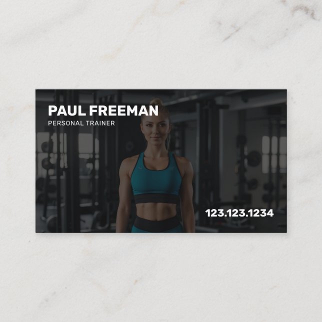 Modern Black and White Personal Trainer Business Card (Front)