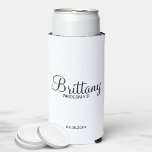 Modern Black and White Personalised Bridesmaids Ca Seltzer Can Cooler<br><div class="desc">Modern Black and White Personalised Bridesmaids Gifts
featuring personalised bridesmaid's name in black elegant script font style with title in modern sans serif font style on white background.

Also perfect for groomsmen,  best man,  father of the bride,  maid of honour,  flower girl,  mother of the bride and more.</div>