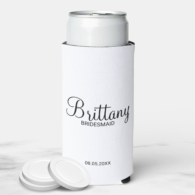 Modern Black and White Personalised Bridesmaids Ca Seltzer Can Cooler (Creator Uploaded)