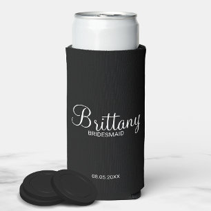 Modern Black and White Personalised Bridesmaids Seltzer Can Cooler