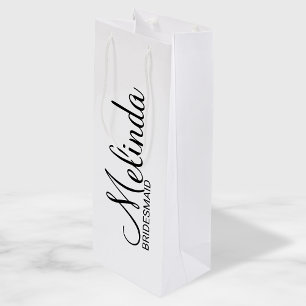Modern Black and White Personalised Bridesmaids Wine Gift Bag