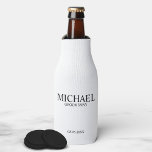 Modern Black and White Personalised Groomsman Bottle Cooler<br><div class="desc">Modern Black and White Personalised Groomsman Gifts
featuring personalised groomsman's name,  title and wedding date in classic serif font style.

Also perfect for Best Man,  Father of the Bride and more.</div>