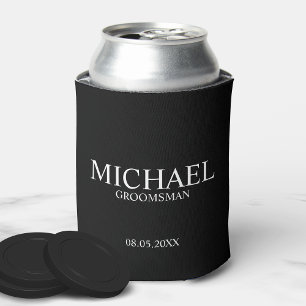 Modern Black and White Personalised Groomsman Can Cooler