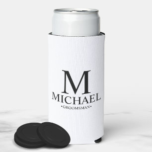 Modern Black and White Personalised Groomsman Can  Seltzer Can Cooler