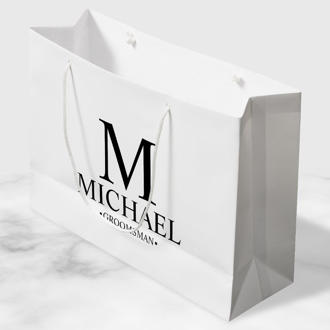 Modern Black and White Personalised Groomsman Large Gift Bag (Creator Uploaded)