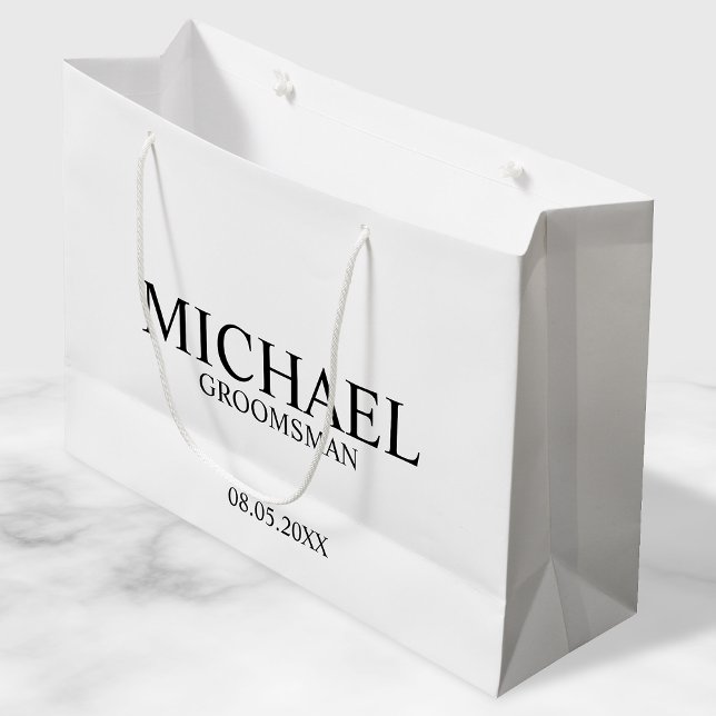 Modern Black and White Personalised Groomsman Large Gift Bag (Creator Uploaded)