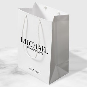 Modern Black and White Personalised Groomsman Medium Gift Bag