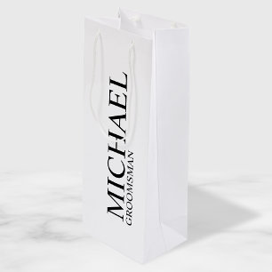 Modern Black and White Personalised Groomsman Wine Gift Bag