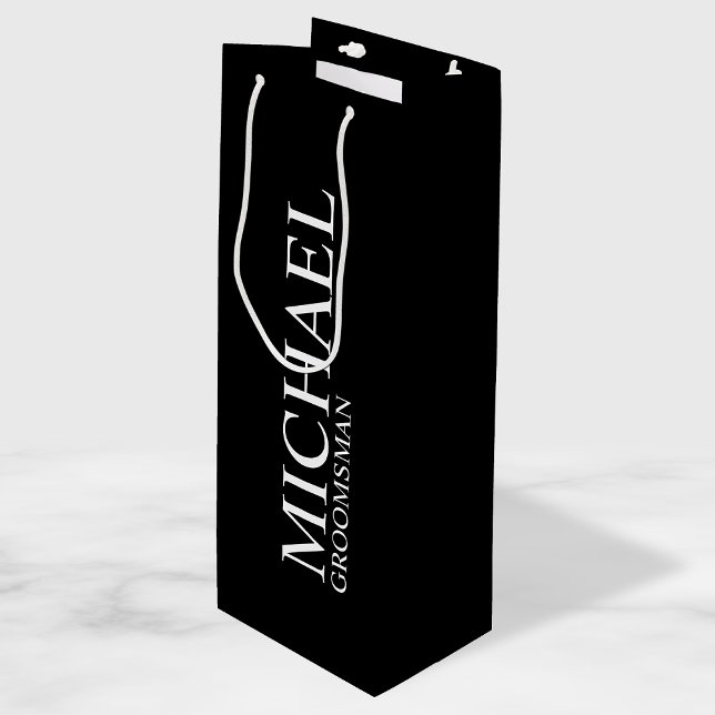 Modern Black and White Personalised Groomsman Wine Gift Bag (Creator Uploaded)