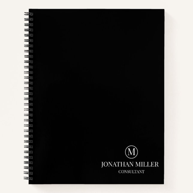 Modern Black And White Personalised Monogram Notebook (Front)