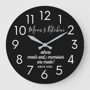 Modern Black And White Personalised Mum's Kitchen Large Clock