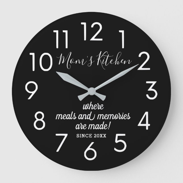 Modern Black And White Personalised Mum's Kitchen Large Clock (Front)