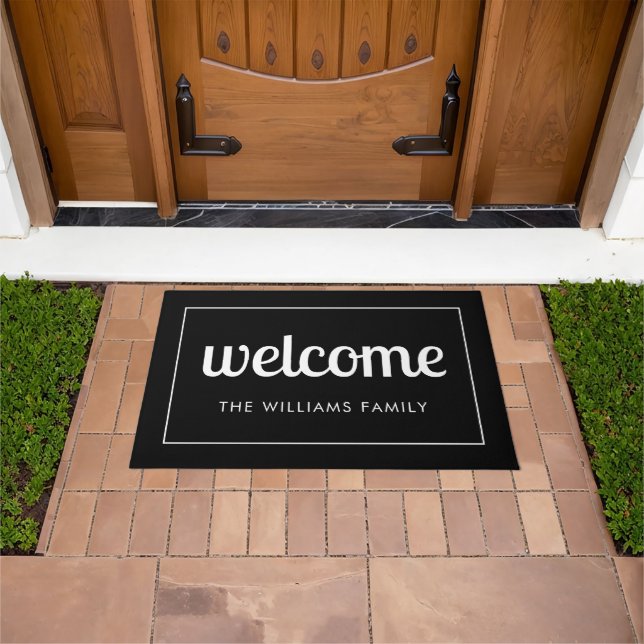 Modern Black and White Personalised Welcome Doormat (Outdoor)