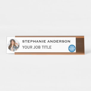 Modern Black and White Personalized Business Logo  Desk Name Plate