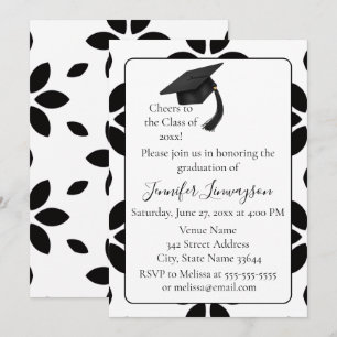 Modern Black and White Petal Graduation Party  Invitation