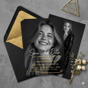 Modern Black and White Photo 21st Birthday Save th Invitation