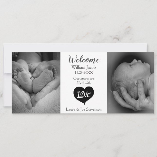 Modern Black and White Photo Birth Announcement (Front)