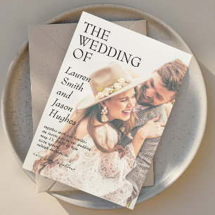 Modern Black and White Photo Boho Wedding Invitation