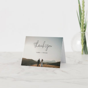 Modern Black and White Photo Chic Wedding Thank You Card