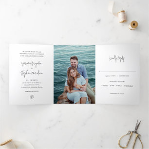 Modern Black and White Photo Chic Wedding Tri-Fold Invitation