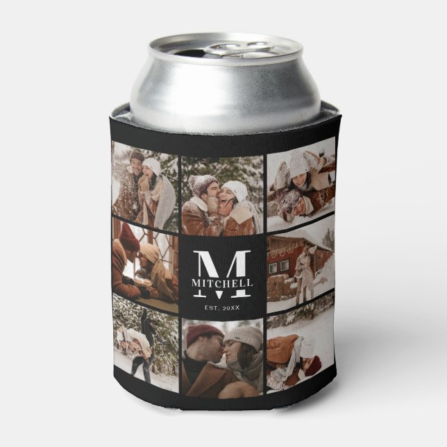 Modern Black and White Photo Collage Keepsake Can Cooler (Can Front)