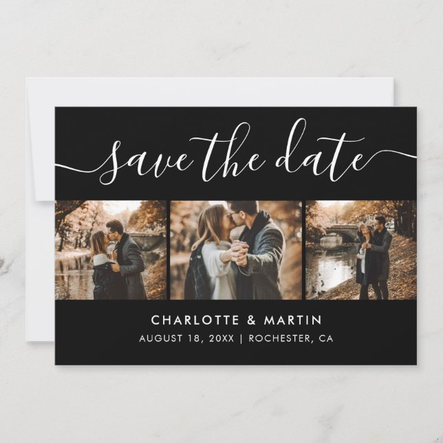 Modern Black and White Photo Collage Save The Date (Front)