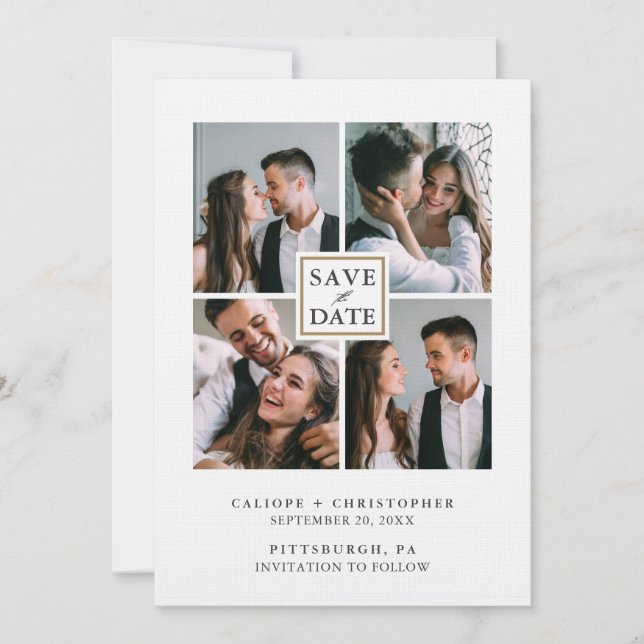 Modern Black and White Photo Collage Save the Date (Front)