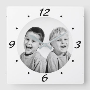 Modern Black and White Photo Collage Square Wall Clock