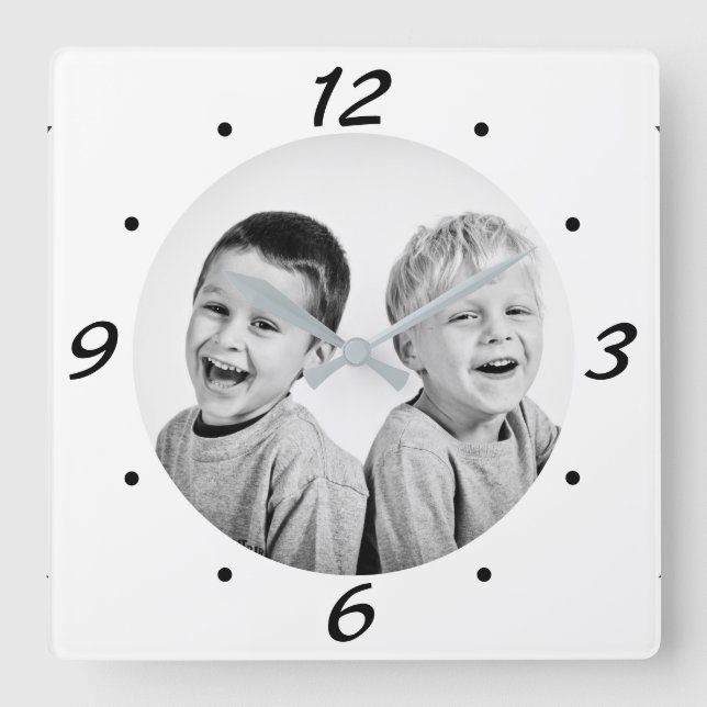 Modern Black and White Photo Collage Square Wall Clock (Front)