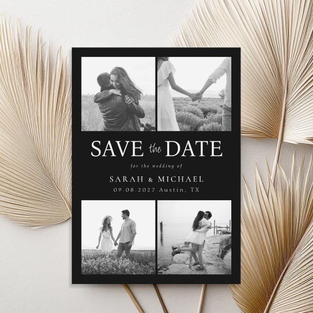 Modern Black and White Photo Collage Wedding Save The Date (Creator Uploaded)