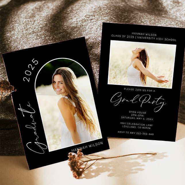 Modern Black and White Photo Graduation Party Invitation (Creator Uploaded)