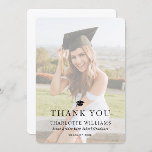 Modern Black and White Photo Graduation Thank You Card