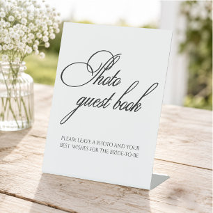 Modern Black and White Photo Guest Book Pedestal Sign