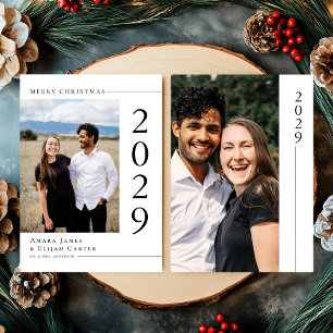 Modern Black and White Photo Merry Christmas Holiday Card