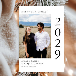 Modern Black and White Photo Merry Christmas Holiday Card