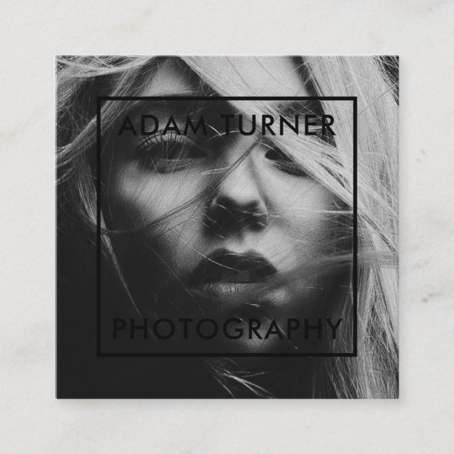 Modern black and white photo minimal photography square business card (Front)